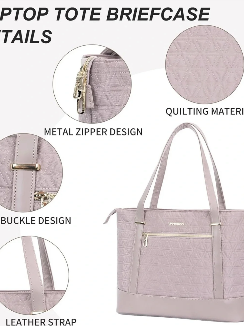 Lavendar Gray Quilted Laptop Tote